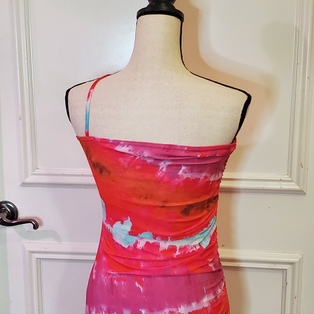 Pretty Little Thing Pink Multi Asymmetric Strap Ruched Bodycon Dress, Size 6 - Picture 6 of 16